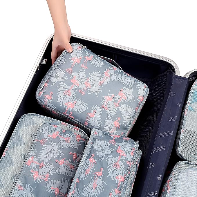 BAGAIL 8 Set Packing Cubes Luggage Packing Organizers for Travel Accessories-Red Flamingo