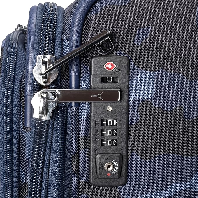 Travelpro Platinum Elite Softside Expandable Checked Luggage, 8 Wheel Spinner Suitcase, TSA Lock, Men and Women, Navy Camouflage, Checked Medium 25-Inch